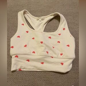White Sports Bra with Red Heart Pattern